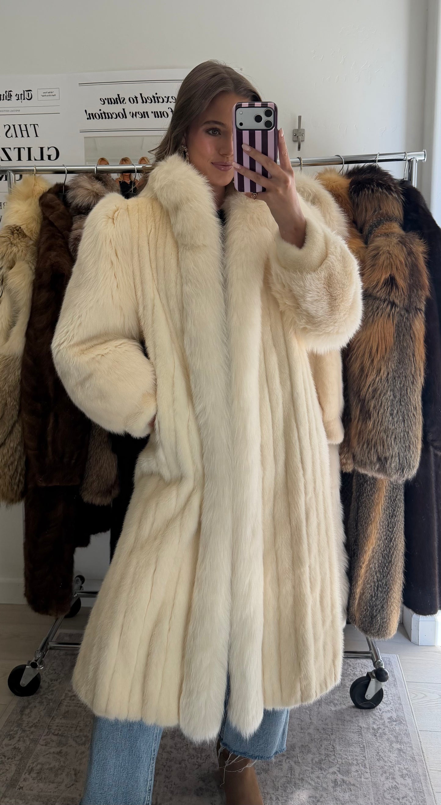 #63 Blonde Mink Coat w/ Fox Tuxedo Size S/M