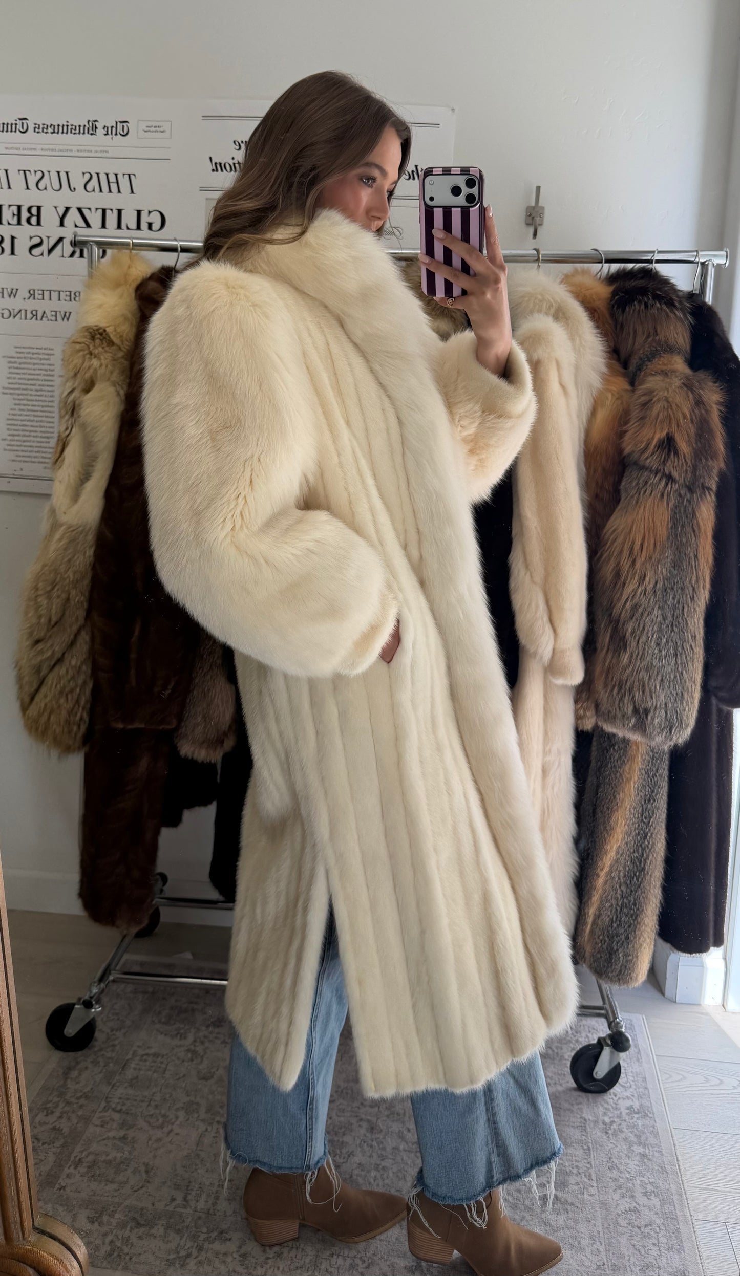#63 Blonde Mink Coat w/ Fox Tuxedo Size S/M