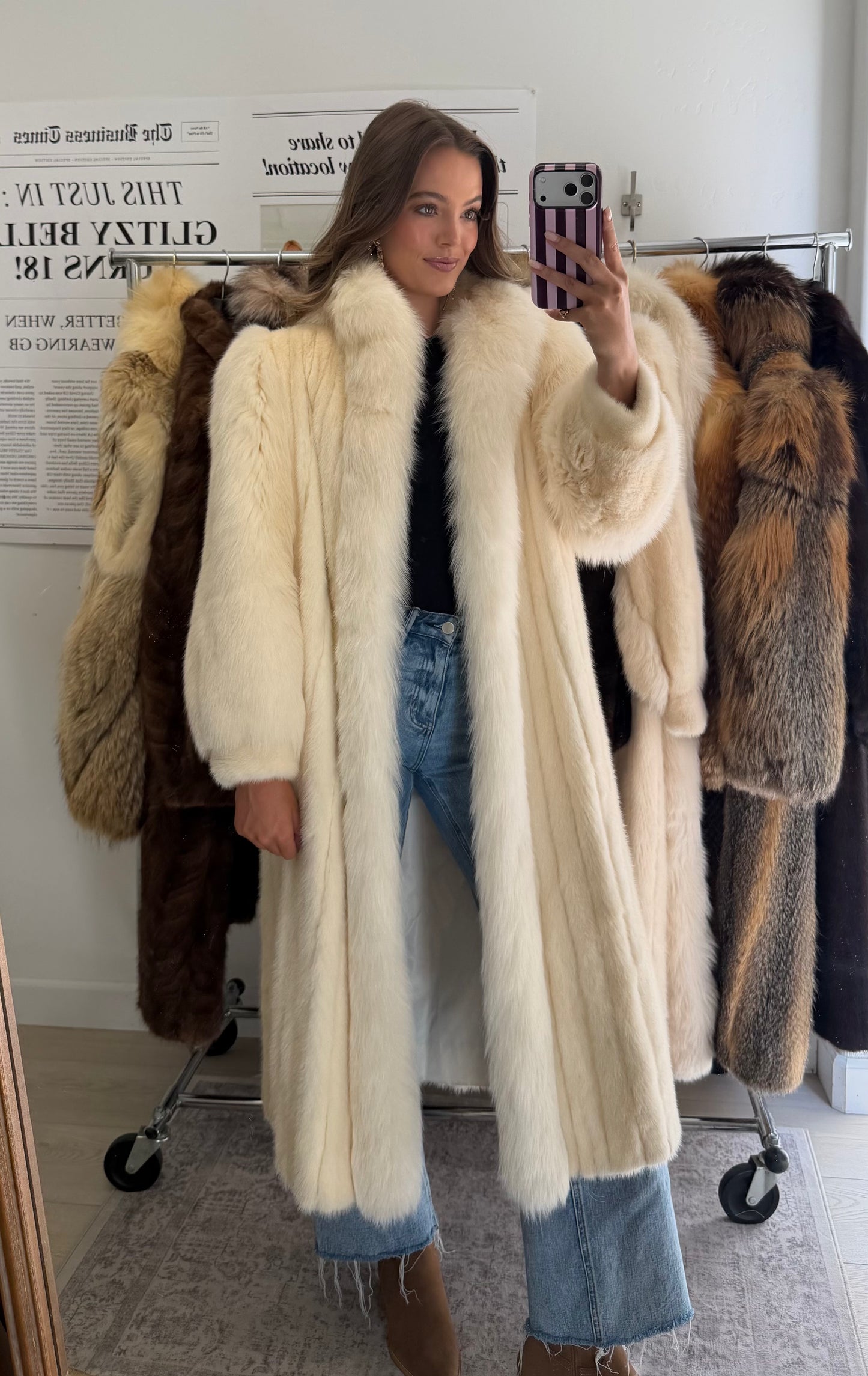 #63 Blonde Mink Coat w/ Fox Tuxedo Size S/M