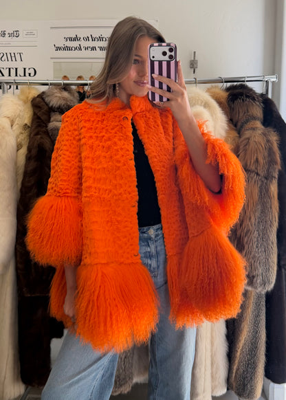 #70 Dyed Rabbit and Lamb Fur 3/4 Sleeve Jacket - Size S/M