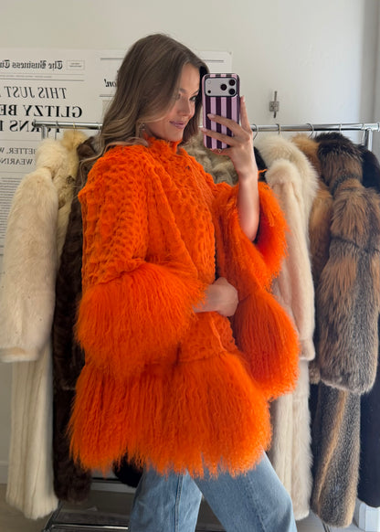 #70 Dyed Rabbit and Lamb Fur 3/4 Sleeve Jacket - Size S/M