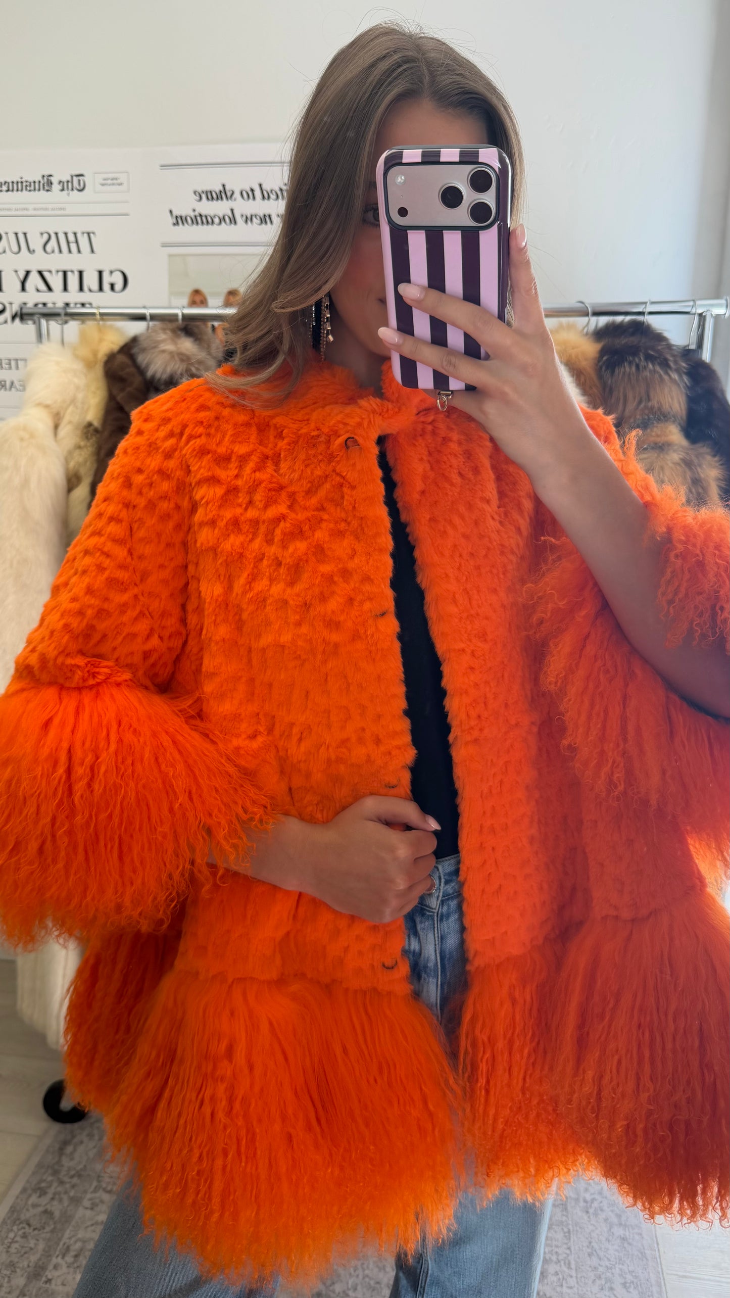 #70 Dyed Rabbit and Lamb Fur 3/4 Sleeve Jacket - Size S/M