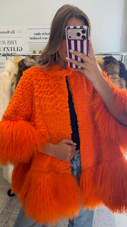 #70 Dyed Rabbit and Lamb Fur 3/4 Sleeve Jacket - Size S/M