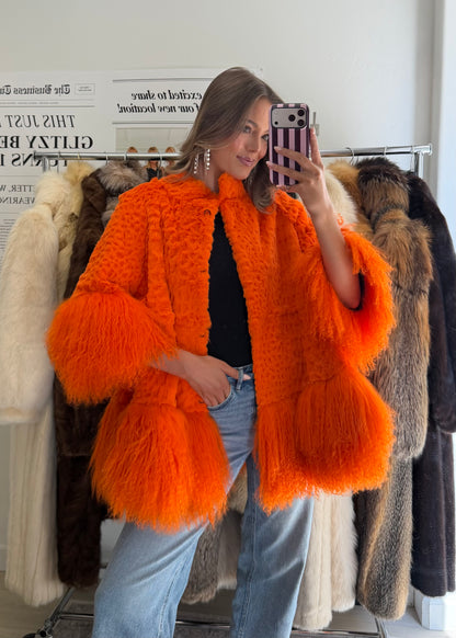 #70 Dyed Rabbit and Lamb Fur 3/4 Sleeve Jacket - Size S/M