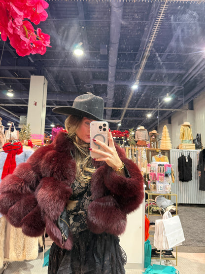 #167 Vintage Dyed Burgundy Fox Jacket Size Small