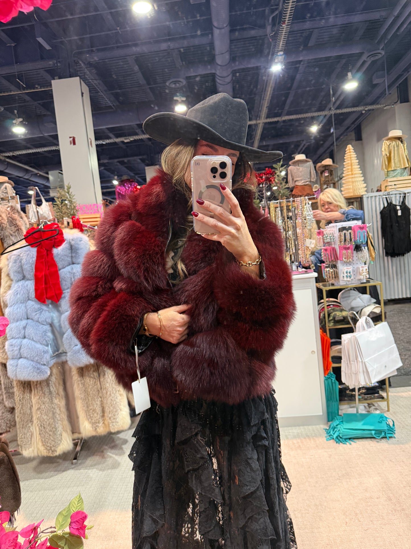 #167 Vintage Dyed Burgundy Fox Jacket Size Small