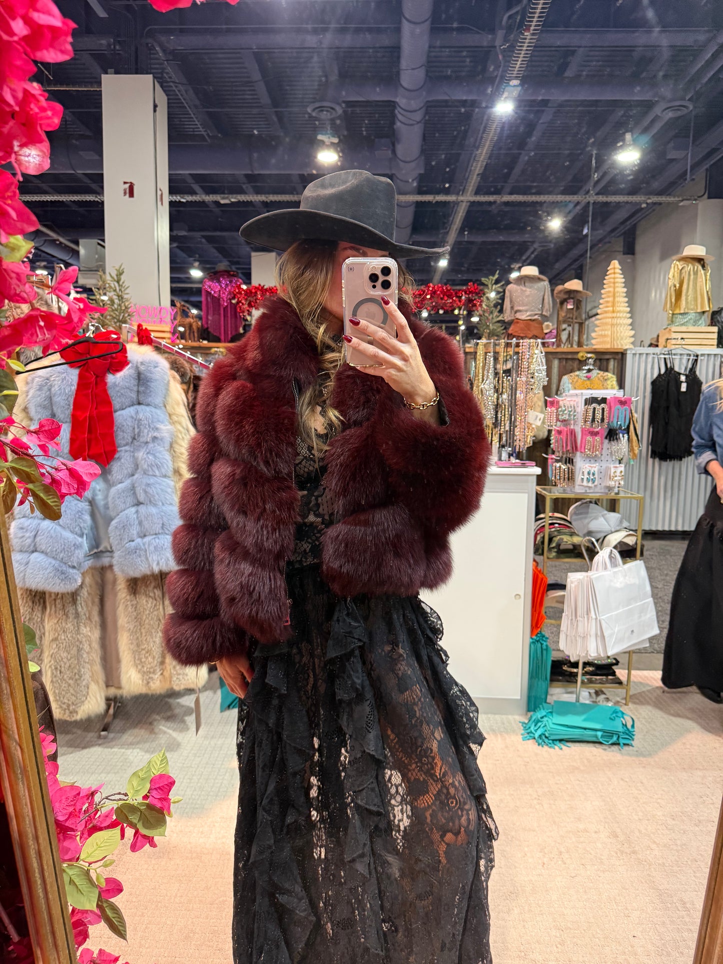 #167 Vintage Dyed Burgundy Fox Jacket Size Small