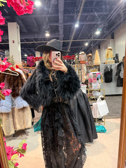 #186 Vintage Dyed Black Cropped Fox Fur Jacket - Size S/M