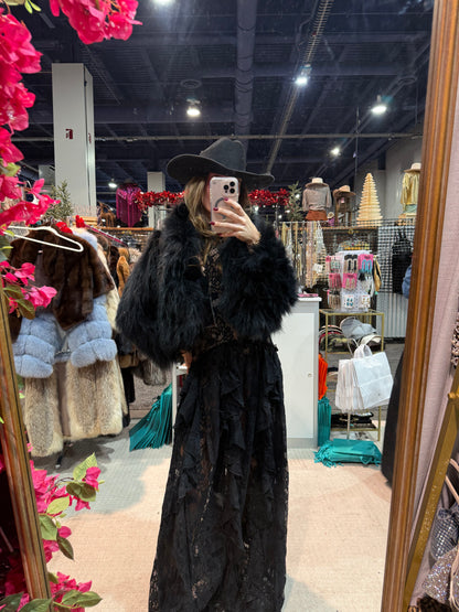 #186 Vintage Dyed Black Cropped Fox Fur Jacket - Size S/M