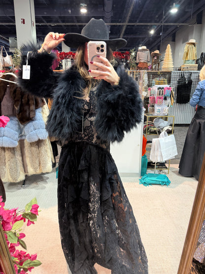 #186 Vintage Dyed Black Cropped Fox Fur Jacket - Size S/M