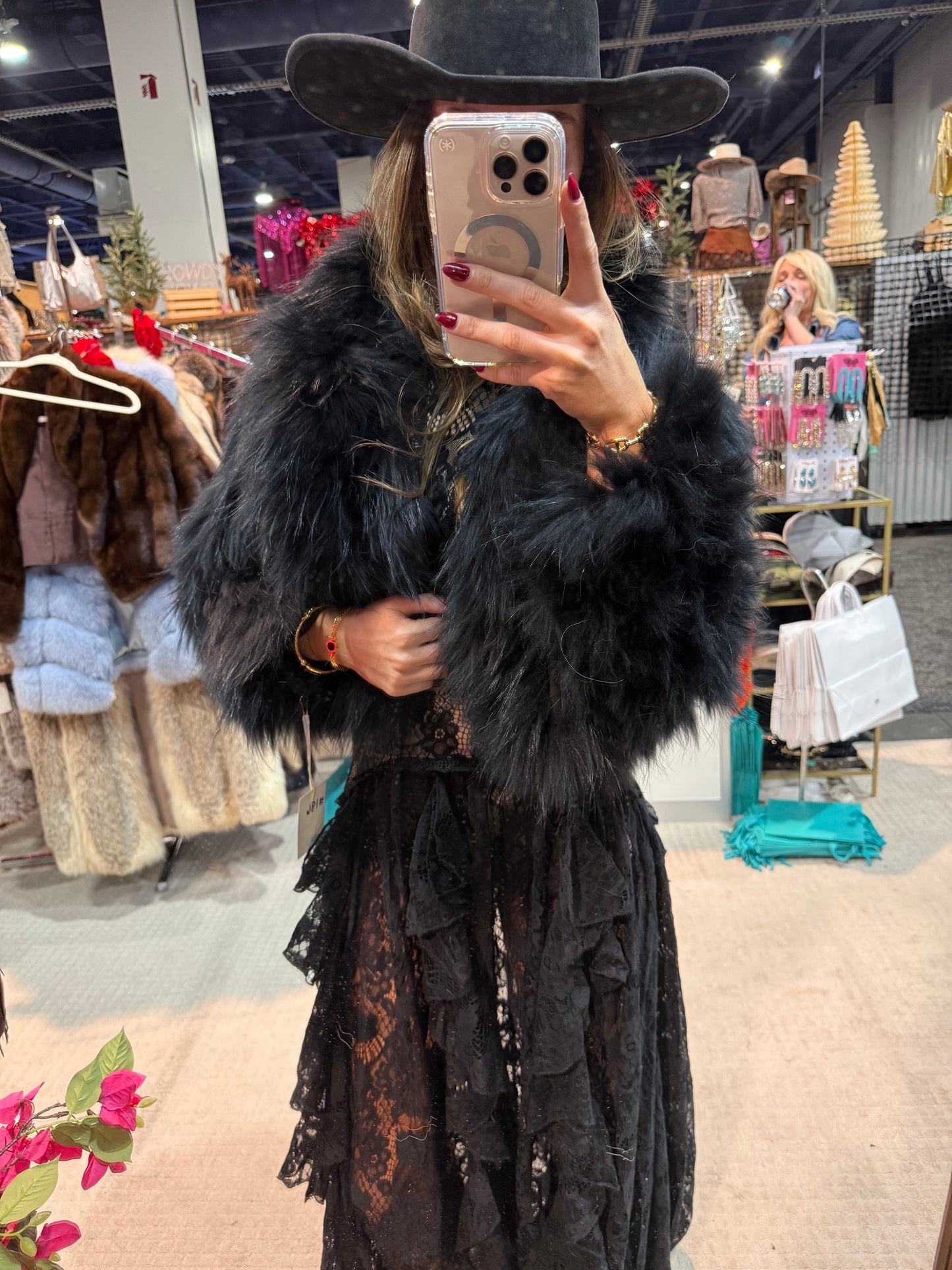 #186 Vintage Dyed Black Cropped Fox Fur Jacket - Size S/M