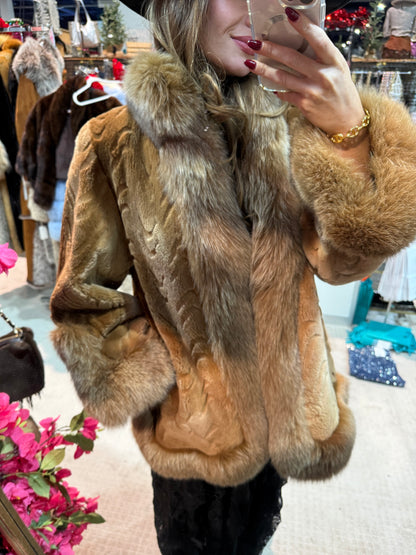 #129 Vintage Sheared Beaver Fur Jacket w/ Fox Collar Size M/L