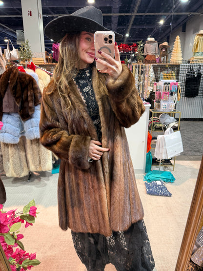 #S13 Vintage Brown Mink 7/8 Coat - Size Medium/Large