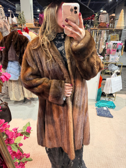#S13 Vintage Brown Mink 7/8 Coat - Size Medium/Large
