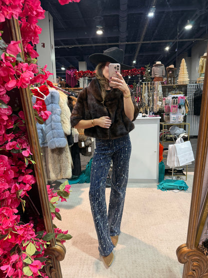 #147 Vintage Mahogany Mink Crop Fur Jacket Size Small