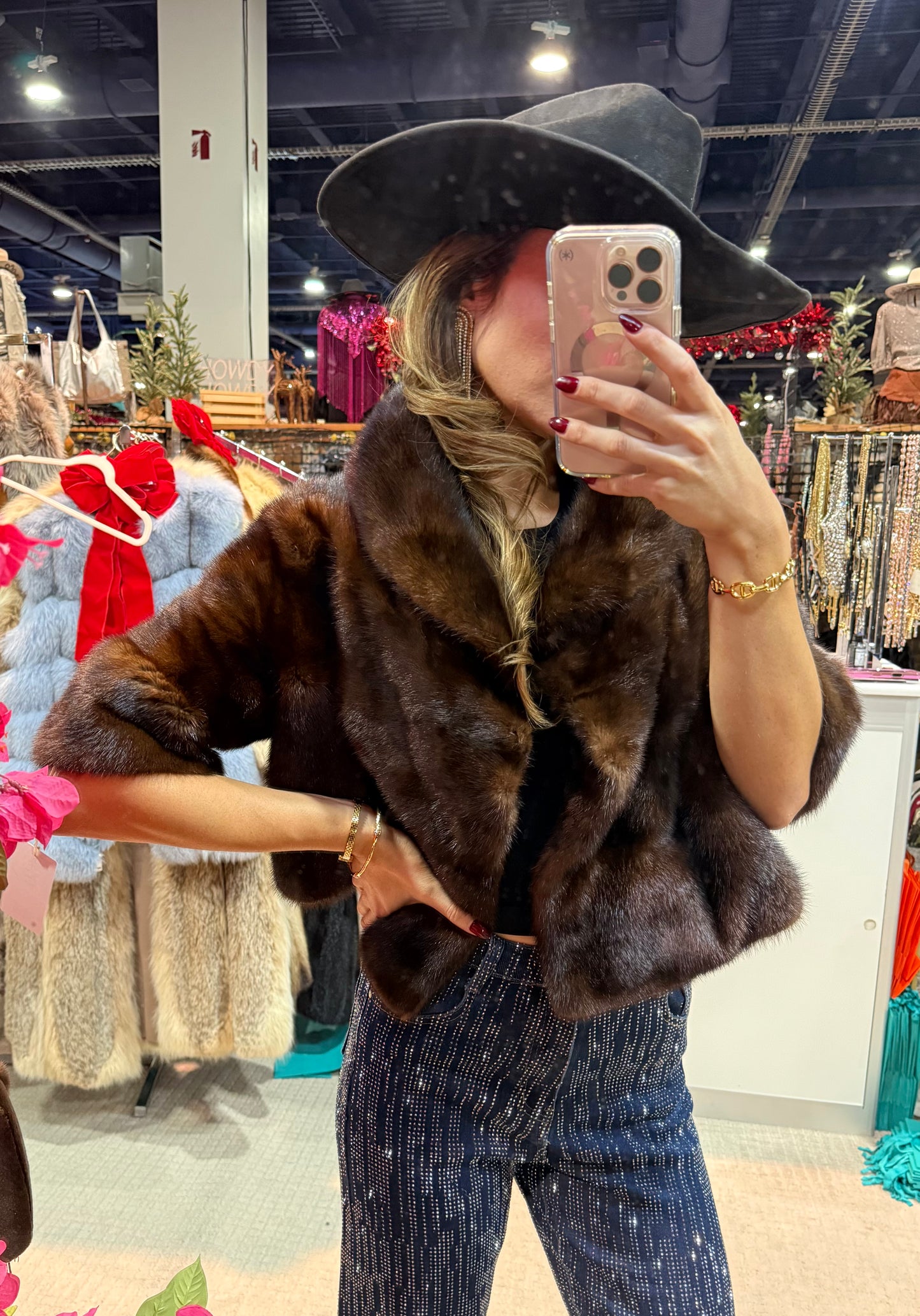 #147 Vintage Mahogany Mink Crop Fur Jacket Size Small