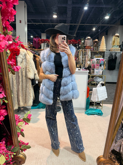 #160 Vintage Dyed Blue Fox Vest Size Medium