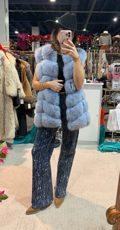 #160 Vintage Dyed Blue Fox Vest Size Medium