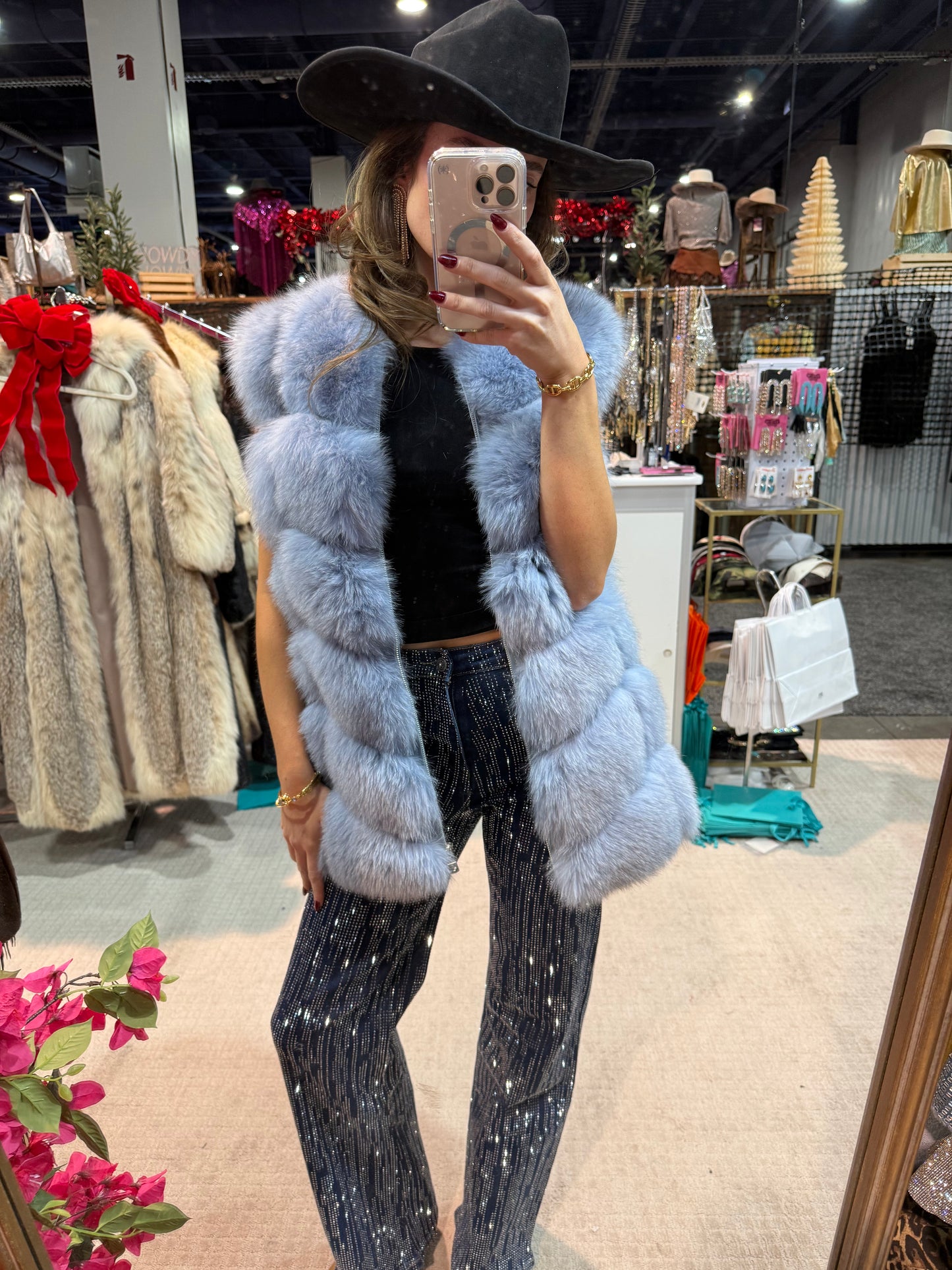 #160 Vintage Dyed Blue Fox Vest Size Medium