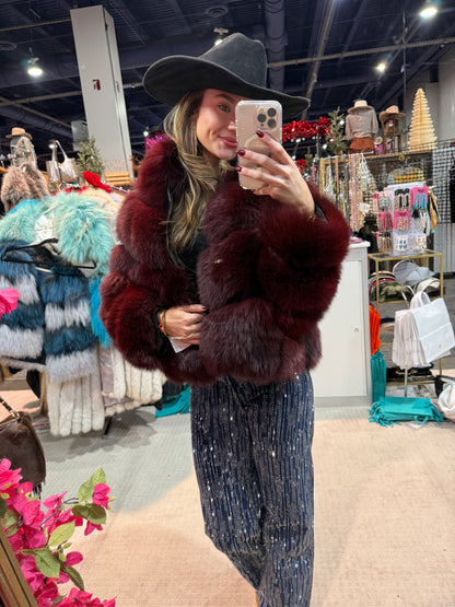 #167 Vintage Dyed Burgundy Fox Jacket Size Small