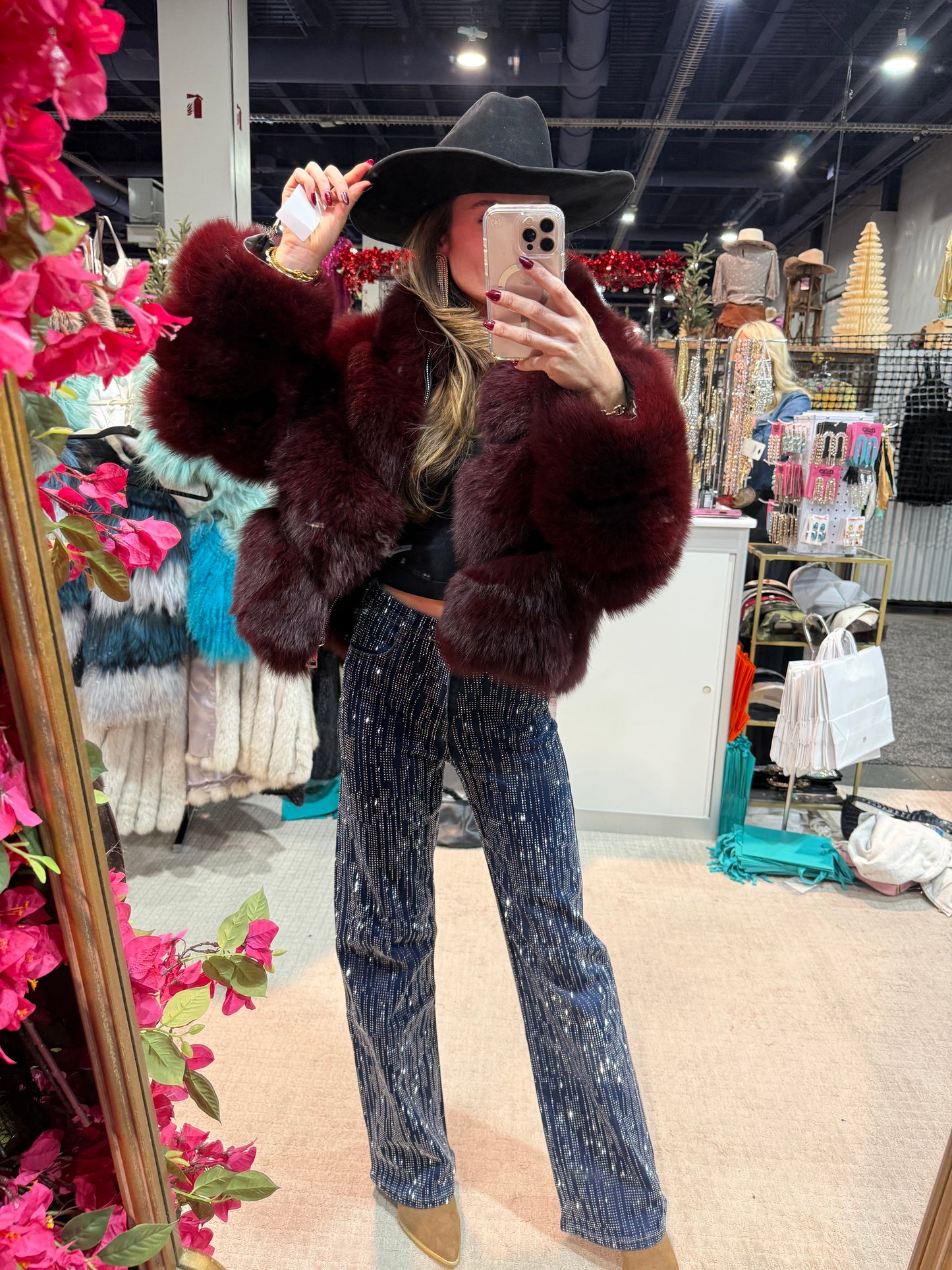 #167 Vintage Dyed Burgundy Fox Jacket Size Small