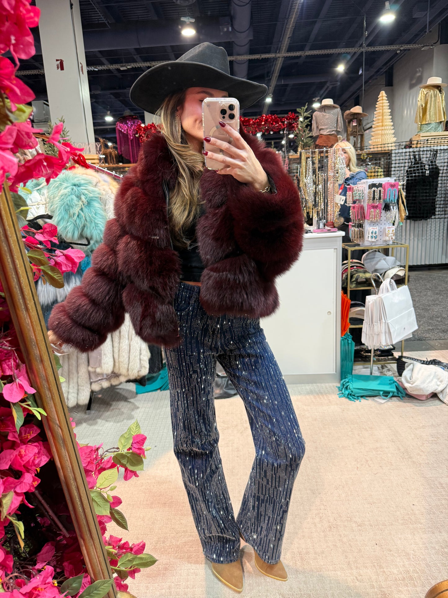 #167 Vintage Dyed Burgundy Fox Jacket Size Small