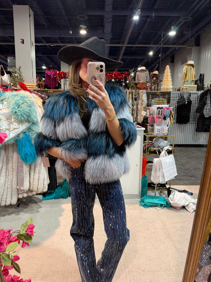 #155 Vintage Dyed Fox Fur Jacket - Size Small