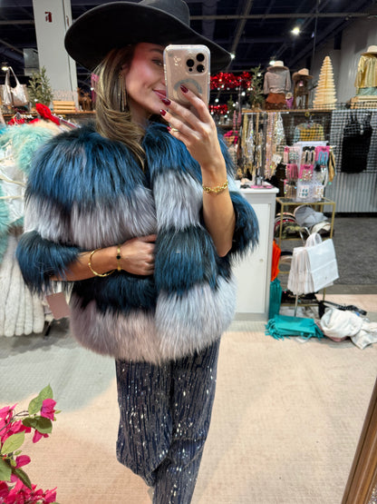 #155 Vintage Dyed Fox Fur Jacket - Size Small