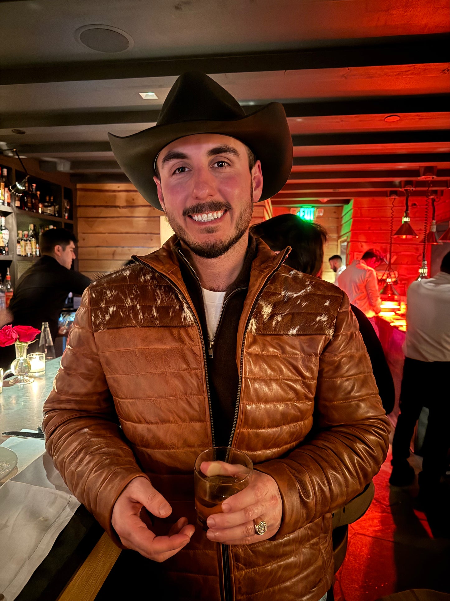 Men's Cowhide Puffer Jacket in Brown
