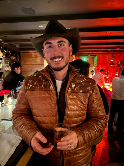 Men's Cowhide Puffer Jacket in Brown