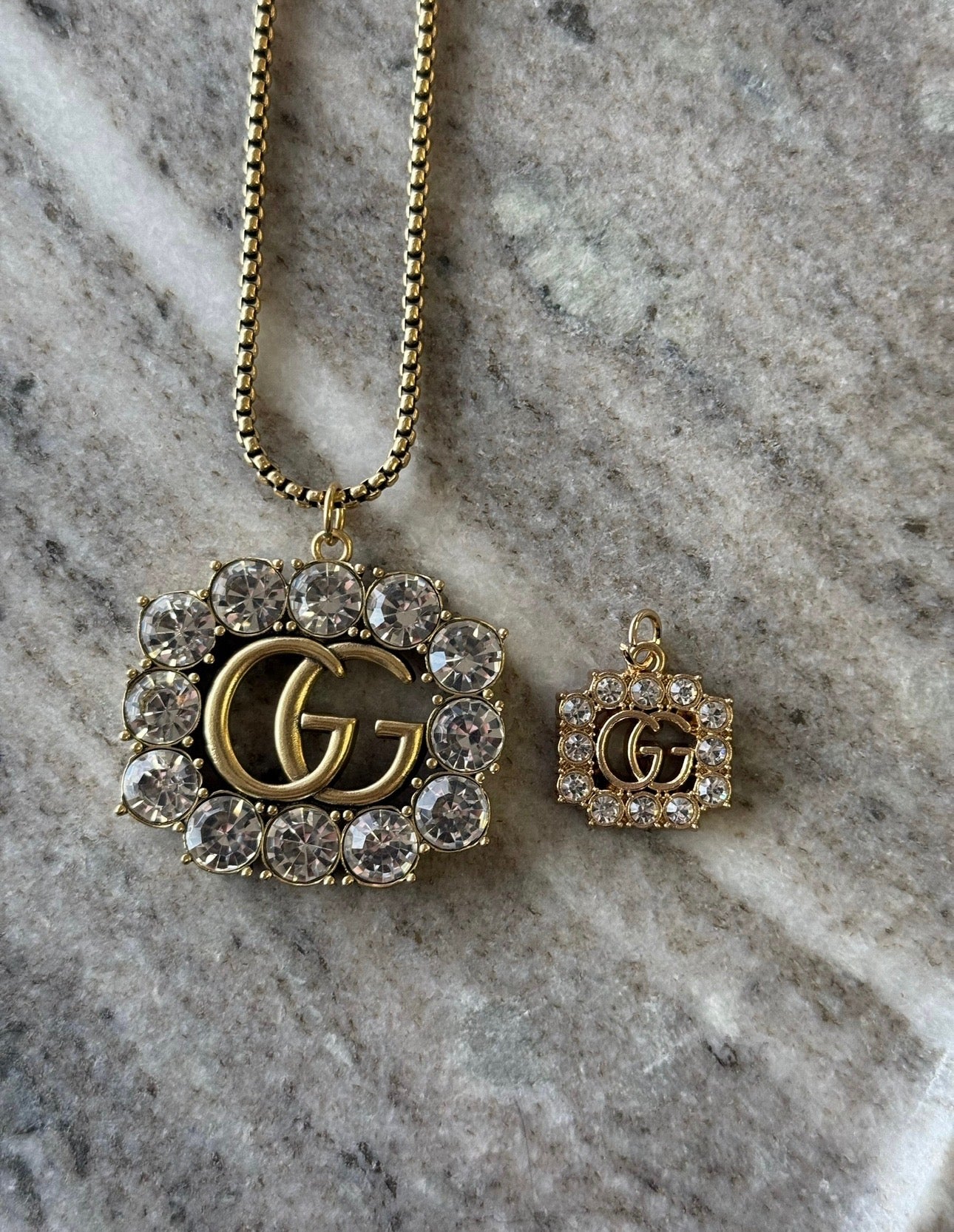 NEW!! Authentic Vintage Crystal G Pendant Necklace in 2 Sizes