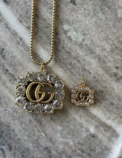 NEW!! Authentic Vintage Crystal G Pendant Necklace in 2 Sizes