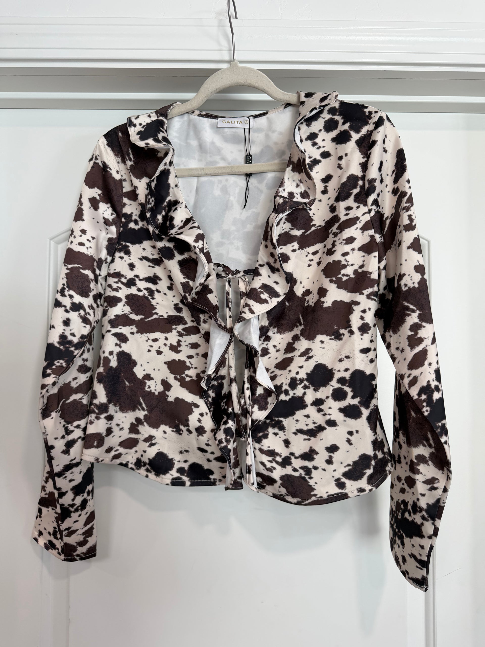 FINAL SALE Cow Print Tie Top