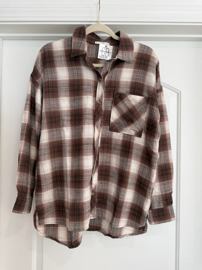 FINAL SALE!! Brown Plaid Button Down Top