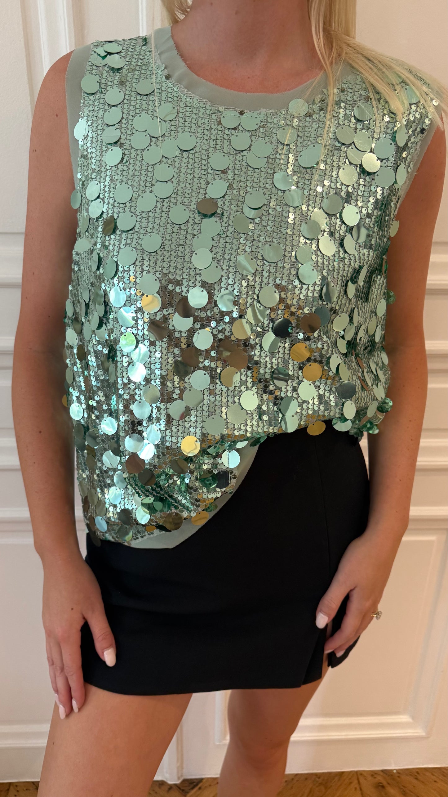 "Fashion Icon" Paillettes Sequin Tank in Teal