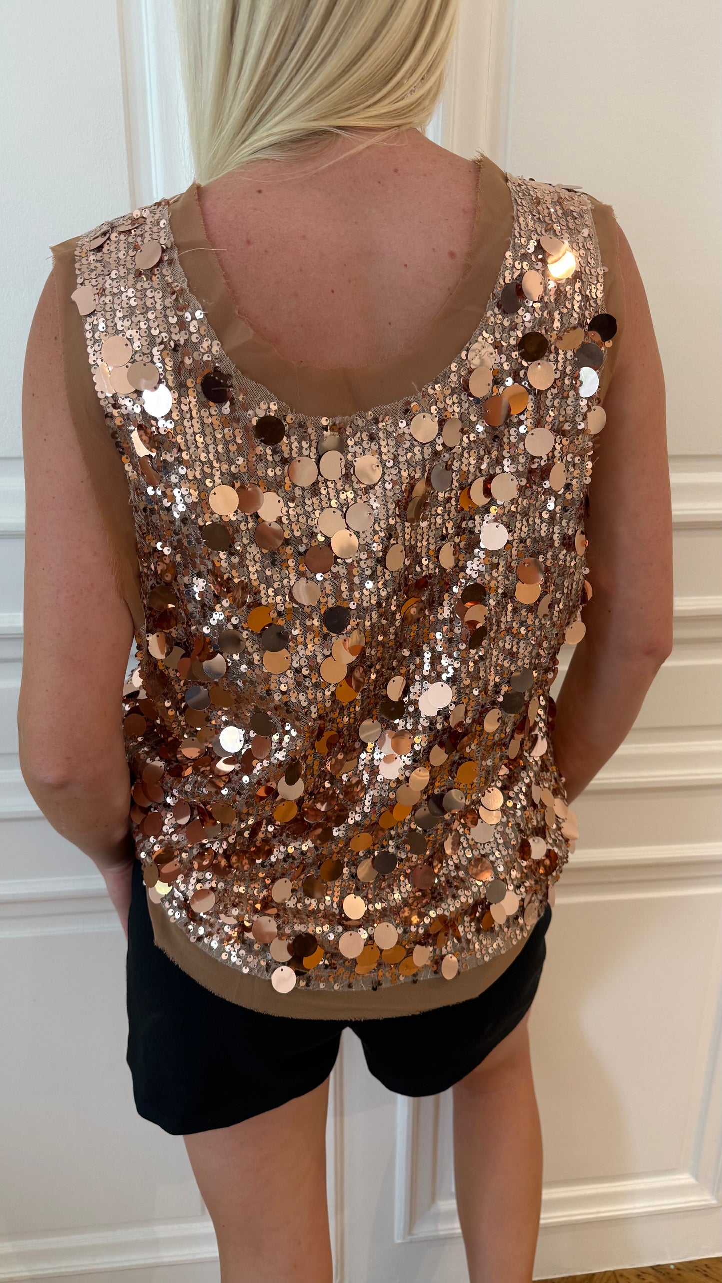 "Fashion Icon" Paillettes Sequin Tank in Cinnamon Brown
