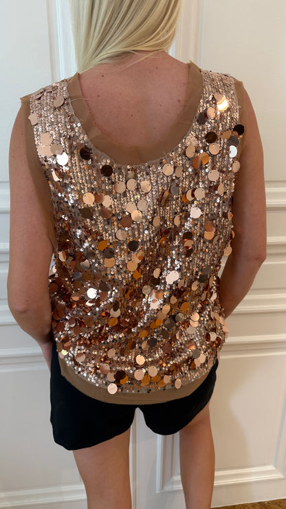 "Fashion Icon" Paillettes Sequin Tank in Cinnamon Brown