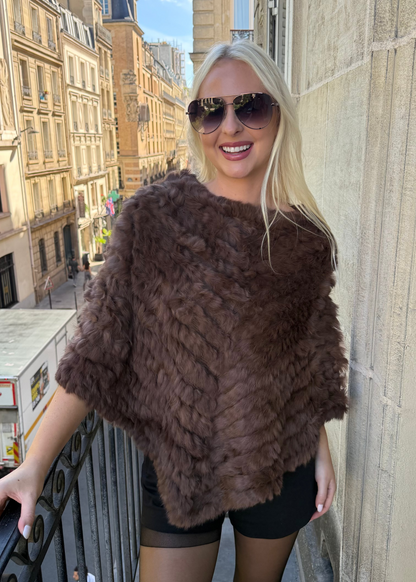 LIMITED EDITION! Vintage Knitted Rabbit Fur Poncho in Dyed Brown