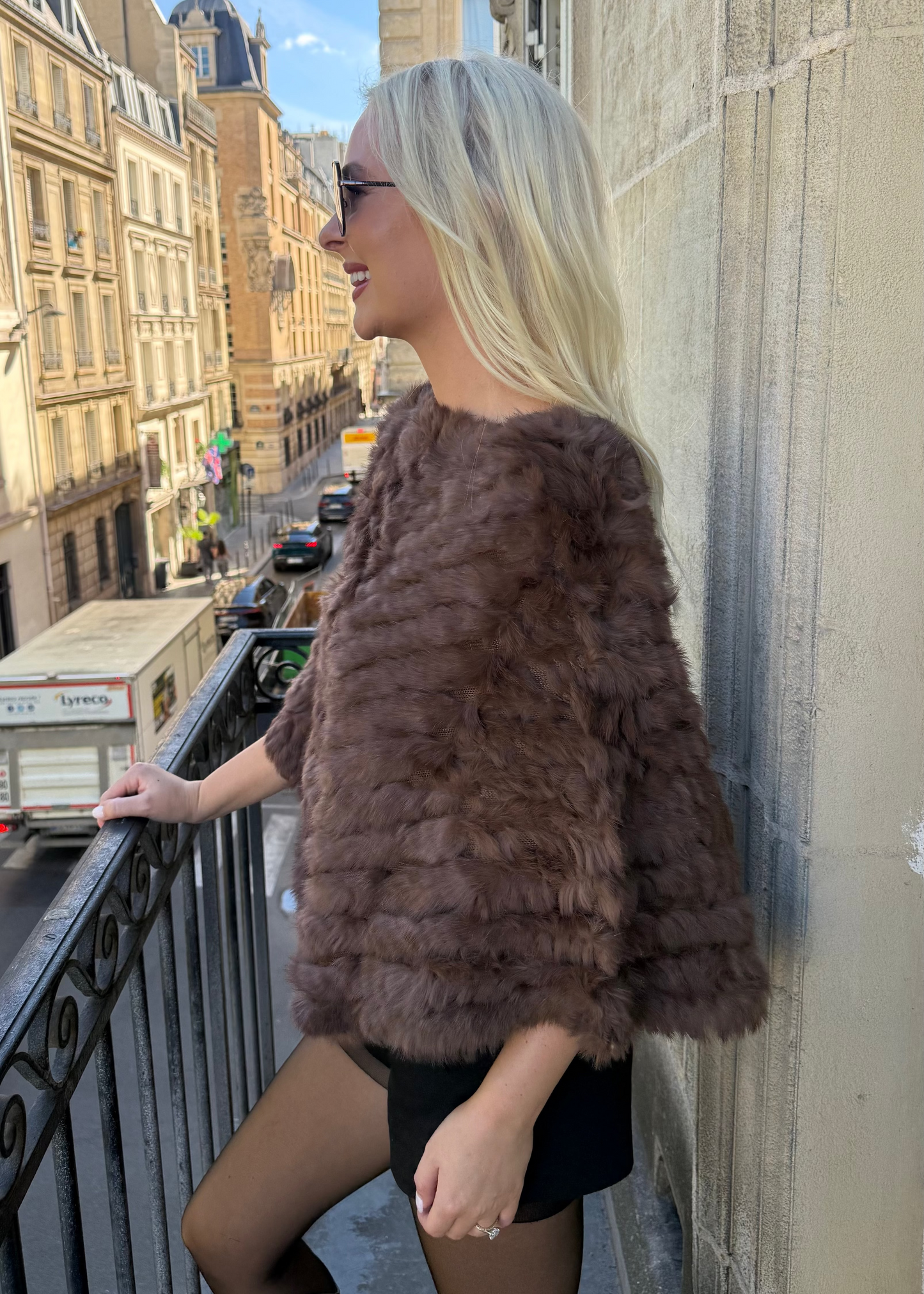 LIMITED EDITION! Vintage Knitted Rabbit Fur Poncho in Dyed Brown