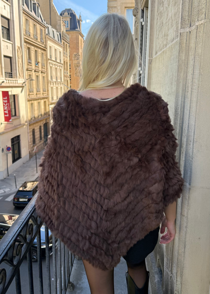 LIMITED EDITION! Vintage Knitted Rabbit Fur Poncho in Dyed Brown