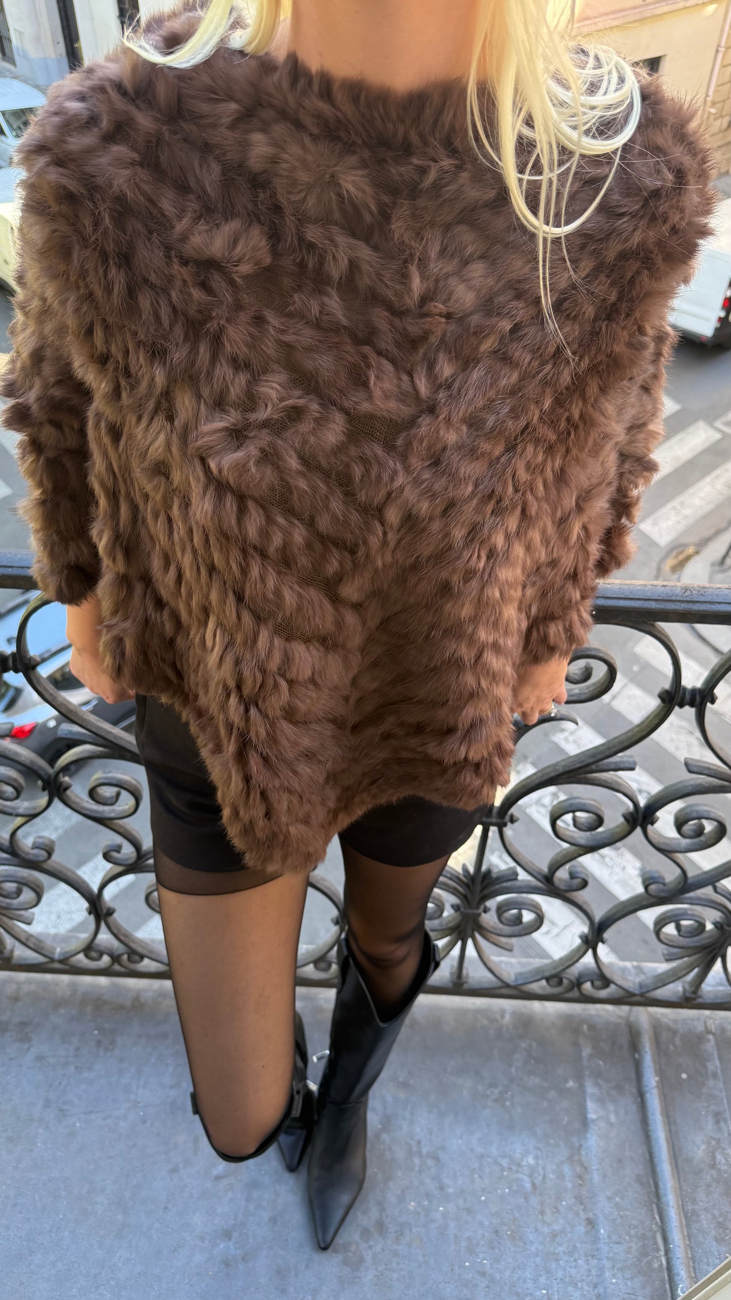 LIMITED EDITION! Vintage Knitted Rabbit Fur Poncho in Dyed Brown
