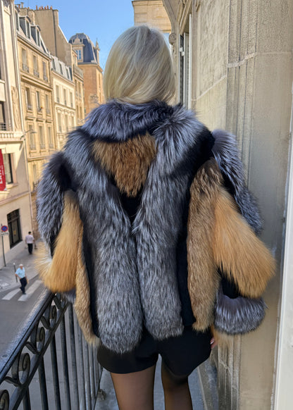 #74 Vintage Silver & Red Fox Jacket Size S/M