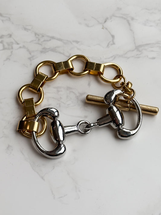 NEW!! Two Tone Horsebit Toggle Bracelet