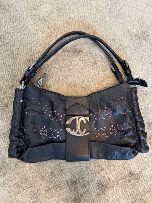NEW!! Vintage Just Cavalli Black Laser Cut Leather Purse