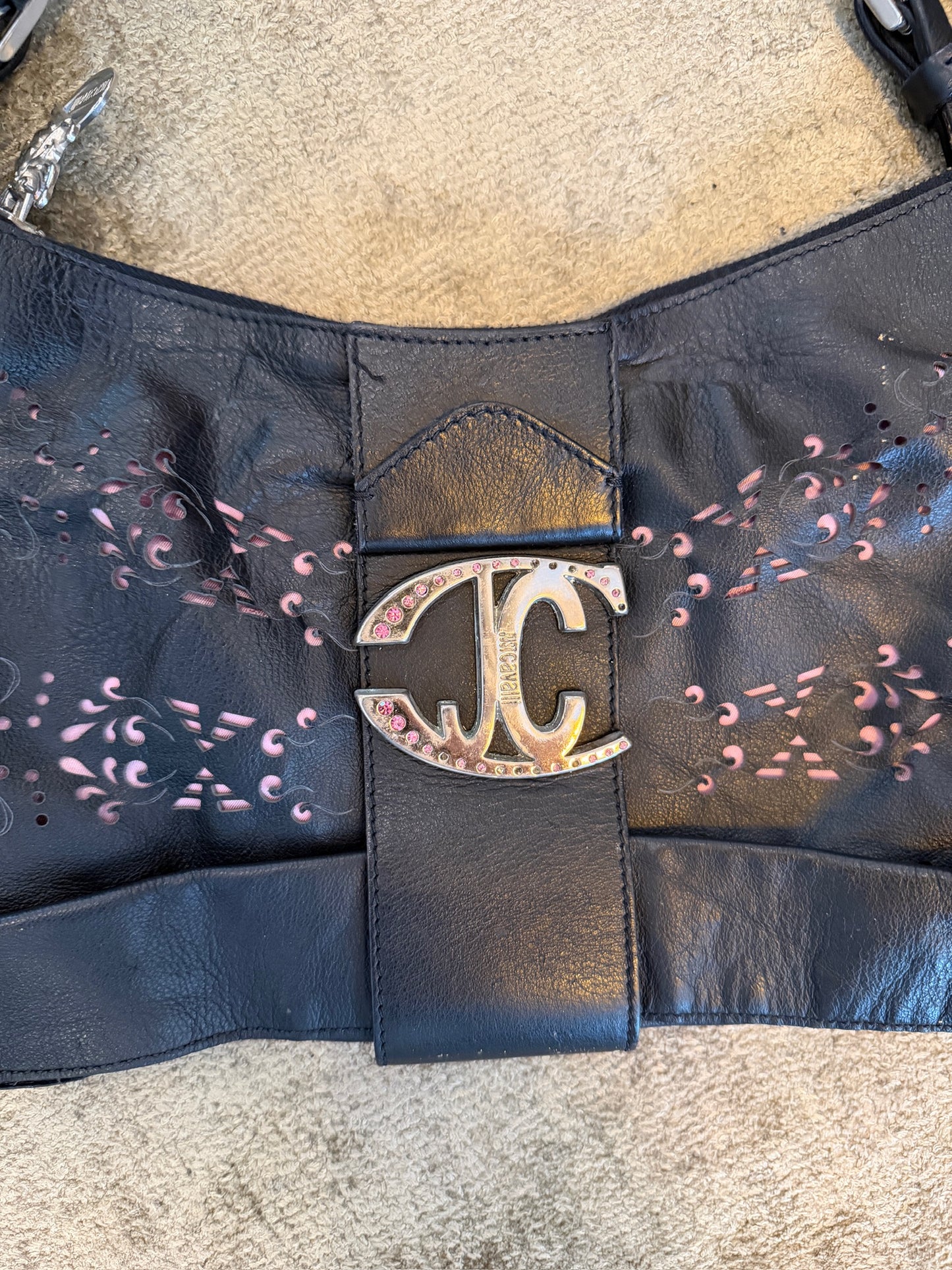 Vintage Just Cavalli Black Laser Cut Leather Purse