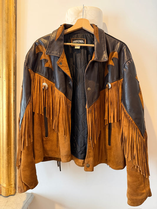 NEW!! Vintage Suede and Leather Fringe Jacket Size L/XL