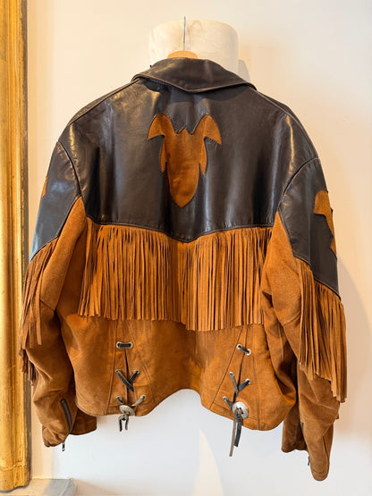 NEW!! Vintage Suede and Leather Fringe Jacket Size L/XL
