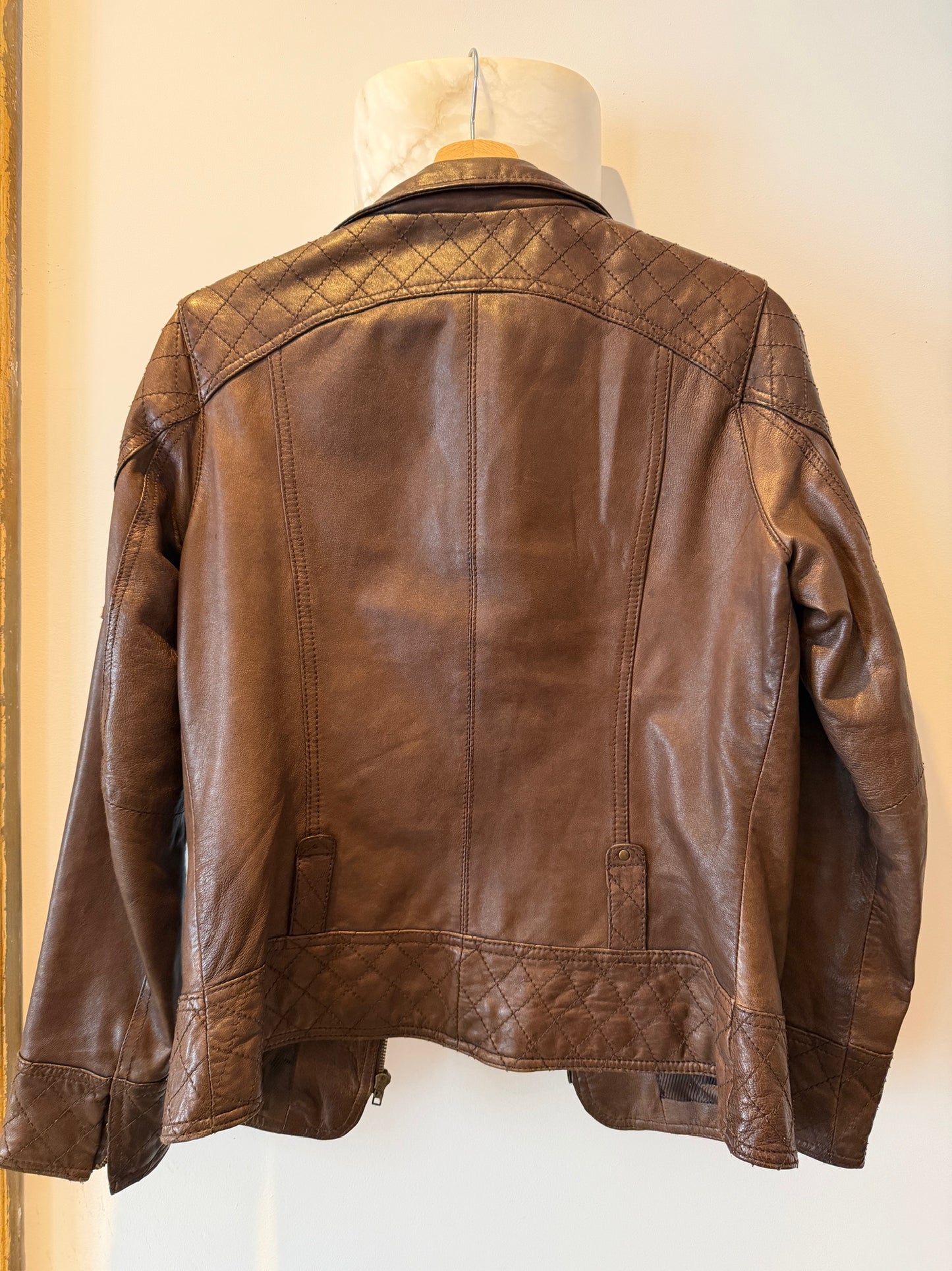 NEW!! Vintage Brown Leather Quilted Jacket Size XS