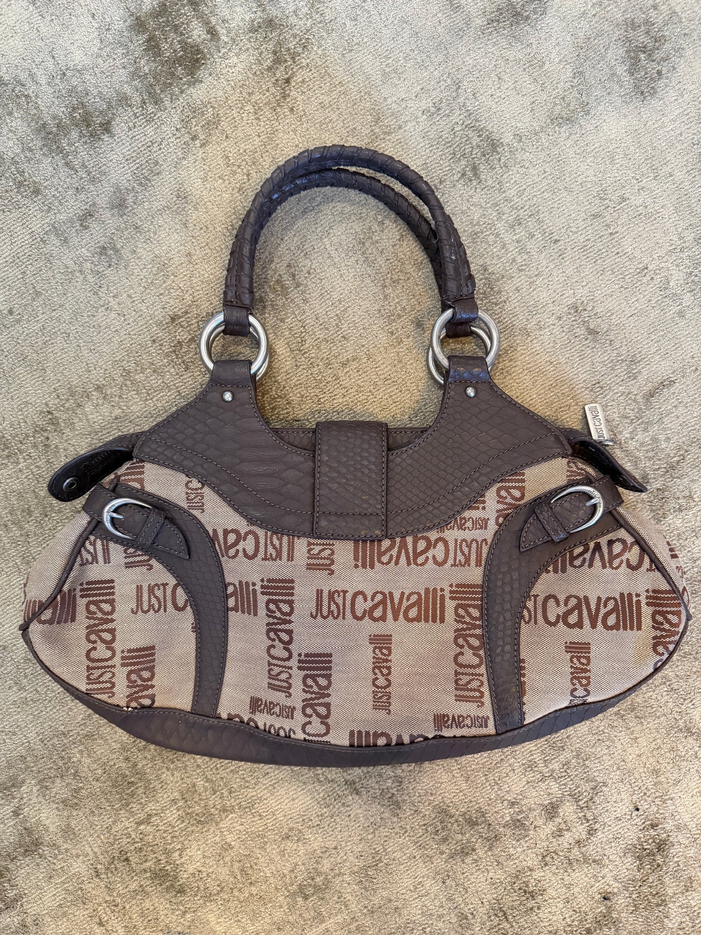 NEW!! Vintage Just Cavalli Brown Leather and Canvas Purse