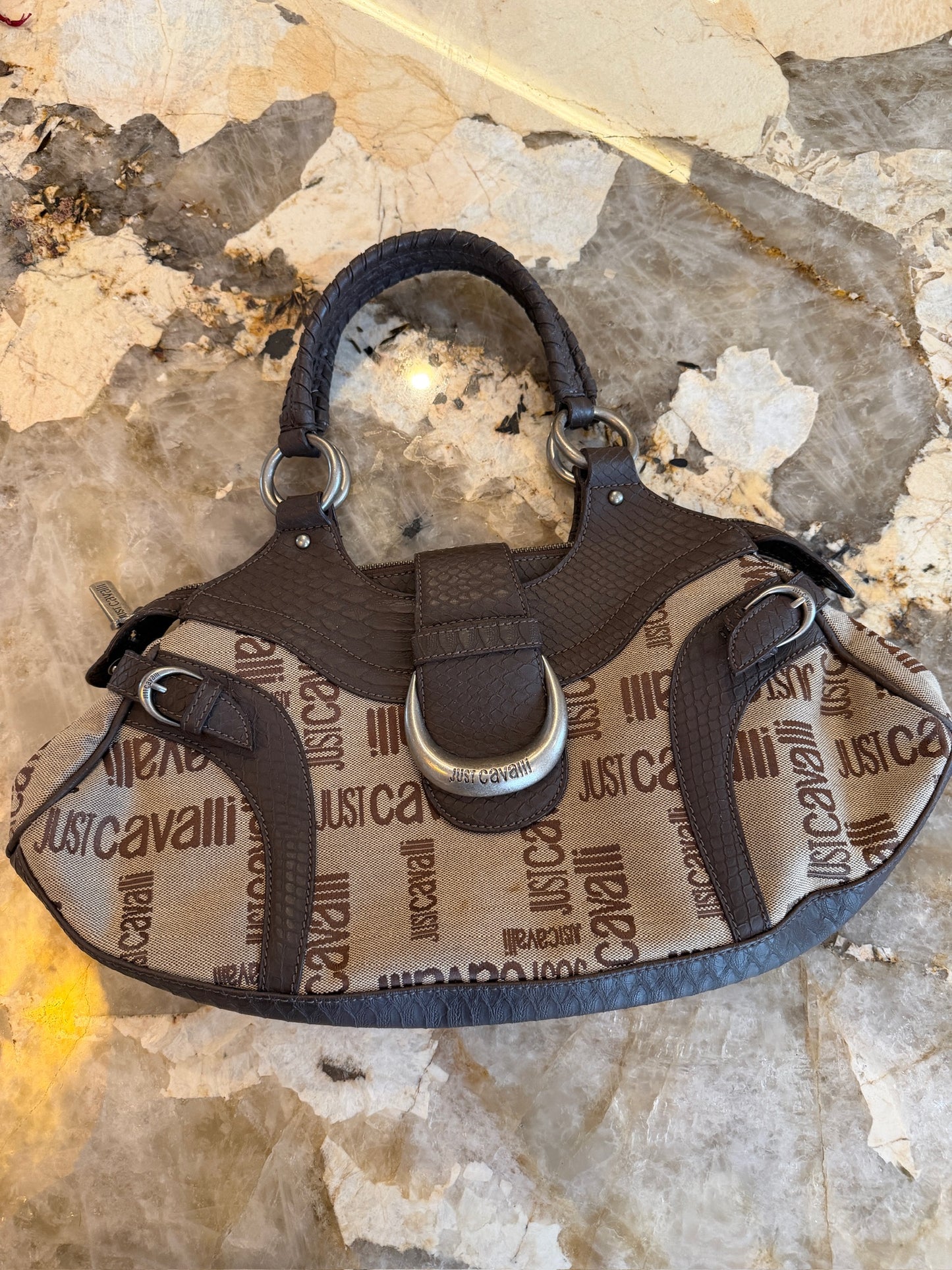 NEW!! Vintage Just Cavalli Brown Leather and Canvas Purse